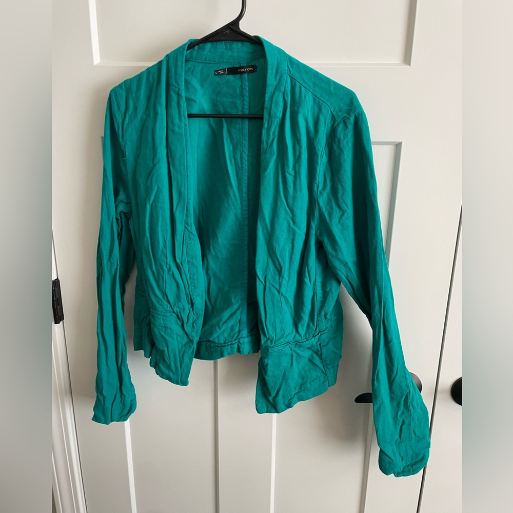 Teal, thin, blazer type top, large, maurices. Professional, teacher, school